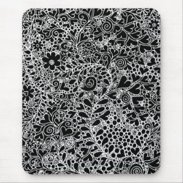 Elegante zwart-wit bloemen kant kunst muismat