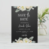 Elegante zwart-wit bloemen opslaan de datum kaart (Staand voorkant)