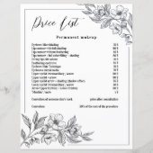 Elegante zwart-wit bloemen schoonheid prijslijst (Voorkant)