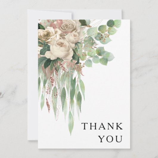 Elegante zwart-wit bloemenbruiloft bedankkaart (Voorkant)