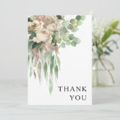 Elegante zwart-wit bloemenbruiloft bedankkaart (Staand voorkant)