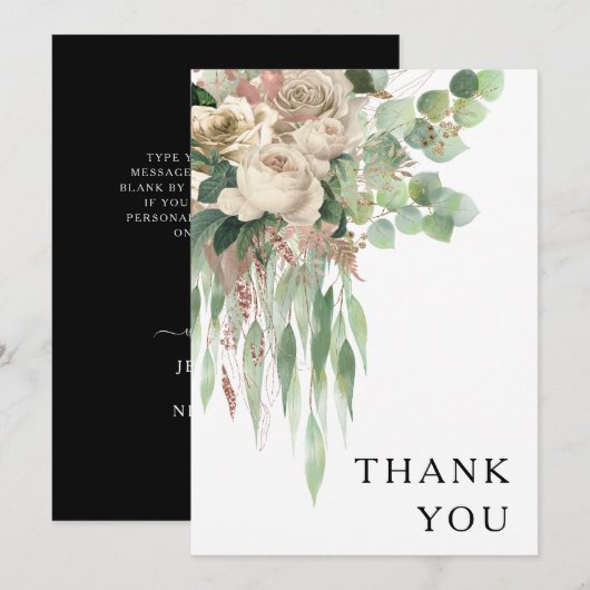 Elegante zwart-wit bloemenbruiloft bedankkaart (Voorkant / Achterkant)