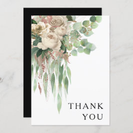 Elegante zwart-wit bloemenbruiloft bedankkaart