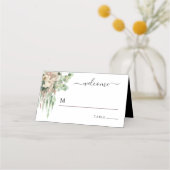 Elegante zwart-wit bloemenbruiloft plaatskaartje (Voorkant)