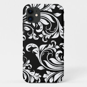 Elegante zwart-wit bloemendamask Case-Mate iPhone case