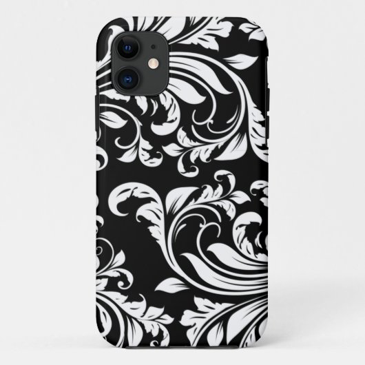 Elegante zwart-wit bloemendamask Case-Mate iPhone case (Achterkant)