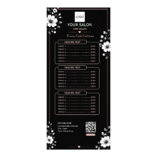 Elegante Zwart & Wit Bloemenkapsalon Reclamekaart