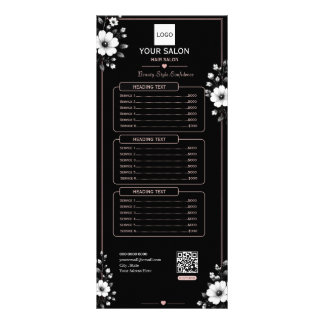 Elegante Zwart & Wit Bloemenkapsalon Reclamekaart