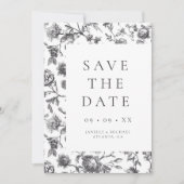 Elegante zwart & wit bloemenkool foto bruiloft save the date (Voorkant)