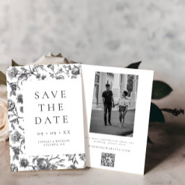 Elegante zwart & wit bloemenkool foto bruiloft save the date