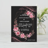 Elegante zwart-wit bloemenmoslim bruiloft kaart (Staand voorkant)