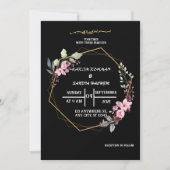 Elegante zwart-wit bloemenmoslim bruiloft kaart (Voorkant)