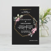 Elegante zwart-wit bloemenmoslim bruiloft kaart (Staand voorkant)