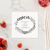 Elegante zwart-wit bloemenslinger bruiloft servet (Insitu)