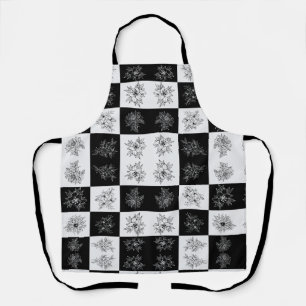 Elegante Zwart & Wit Bloemige Monochrome Geruite Schort