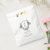 Elegante zwart-wit bloemige monogram bruiloft bedankzakje (Gezegeld)