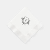 Elegante zwart-wit bloemige monogram bruiloft servet (Hoek)