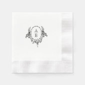 Elegante zwart-wit bloemige monogram bruiloft servet (Voorkant)