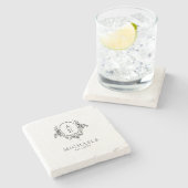 Elegante zwart-wit bloemige monogram bruiloft stenen onderzetter (Zijkant)