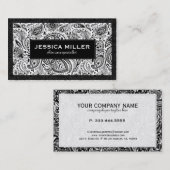 Elegante zwart-wit bloemige paisley 2 visitekaartje (Voorkant / Achterkant)