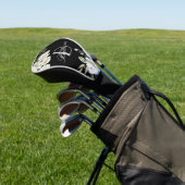 Elegante zwart-wit bloemmonogram naam golfheadcover (Insitu)