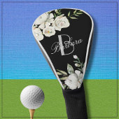 Elegante zwart-wit bloemmonogram naam golfheadcover