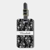 Elegante Zwart-Wit Bloemmotief Bagagelabel (Voorkant verticaal)