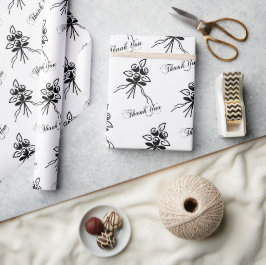Elegante zwart/wit bloemmotief Bedankt Occasion Cadeaupapier