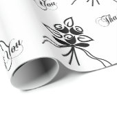 Elegante zwart/wit bloemmotief Bedankt Occasion Cadeaupapier (Rol Hoek)