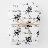 Elegante zwart/wit bloemmotief Bedankt Occasion Inpakpapier Vel (In situ)