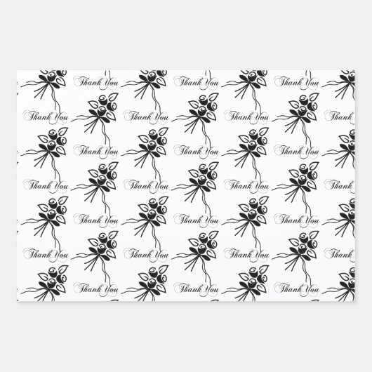 Elegante zwart/wit bloemmotief Bedankt Occasion Inpakpapier Vel (Voorkant 3)