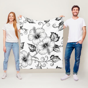 Elegante zwart-wit bloemmotief lijnkunstpatroon (3 fleece deken