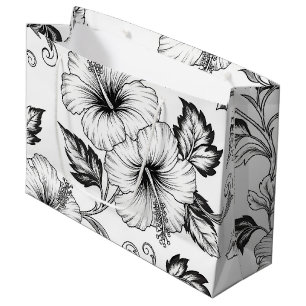 Elegante zwart-wit bloemmotief lijnkunstpatroon (3 groot cadeauzakje