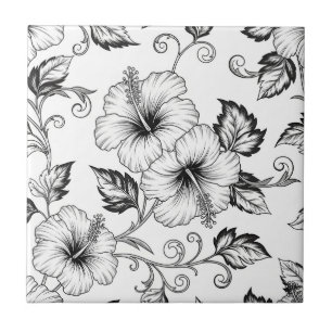 Elegante zwart-wit bloemmotief lijnkunstpatroon (3 tegeltje