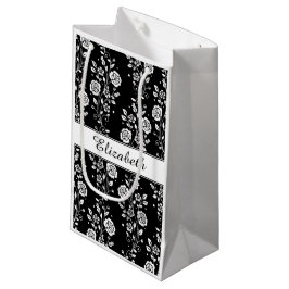 Elegante zwart-wit bloempatroon naam klein cadeauzakje