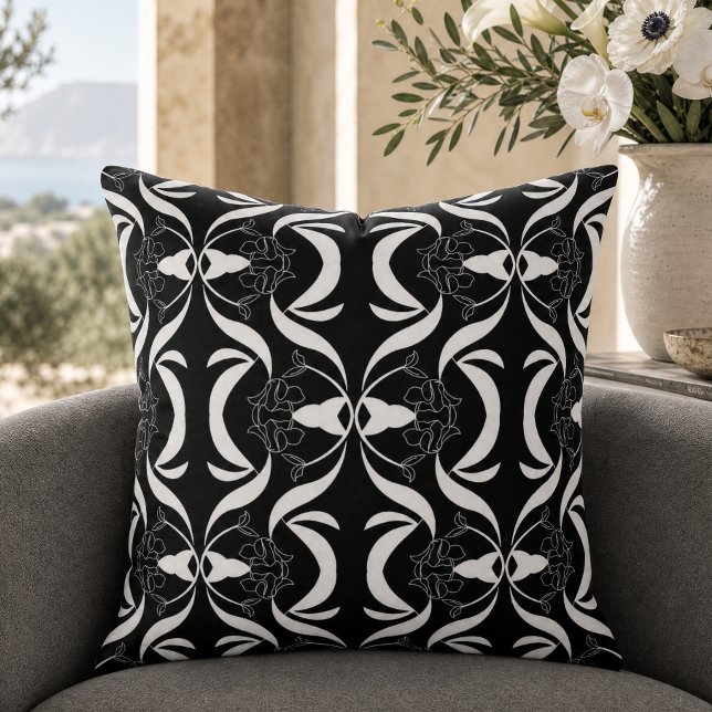 Elegante zwart-wit bloempatroon stijl kussen (Creator heeft geüpload)