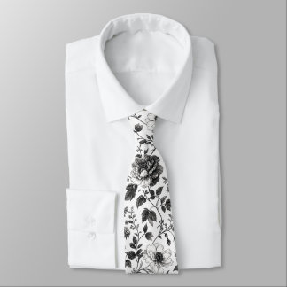 Elegante zwart-wit bloempatroon stropdas