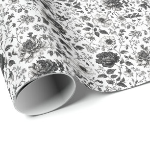 Elegante zwart-wit bloempatroon stropdas  cadeaupapier