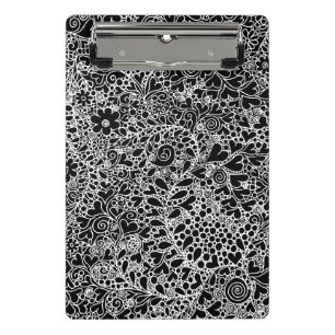 Elegante Zwart-Wit Bloemrijke Kant Kunst Mini Klembord