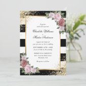 Elegante zwart wit blush roze gouden bruiloft kaart (Staand voorkant)