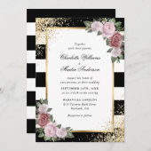 Elegante zwart wit blush roze gouden bruiloft kaart (Voorkant / Achterkant)