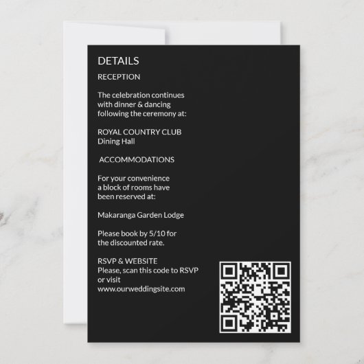 Elegante zwart-wit boho alles in één bruiloft kaart (Achterkant)