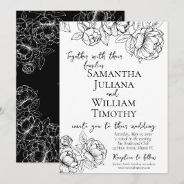 Elegante Zwart Wit Boho Bloemen Moderne bruiloft Kaart