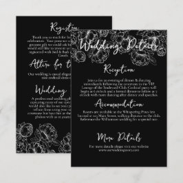 Elegante Zwart Wit Boho Bloemen Trouwdetails Informatiekaartje