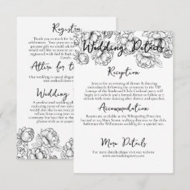 Elegante Zwart Wit Boho Bloemen Trouwdetails Informatiekaartje