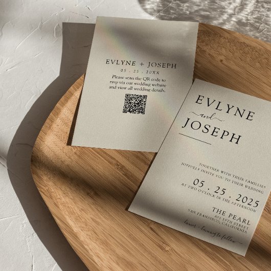 Elegante zwart-wit Boho QR Code Wedding Kaart