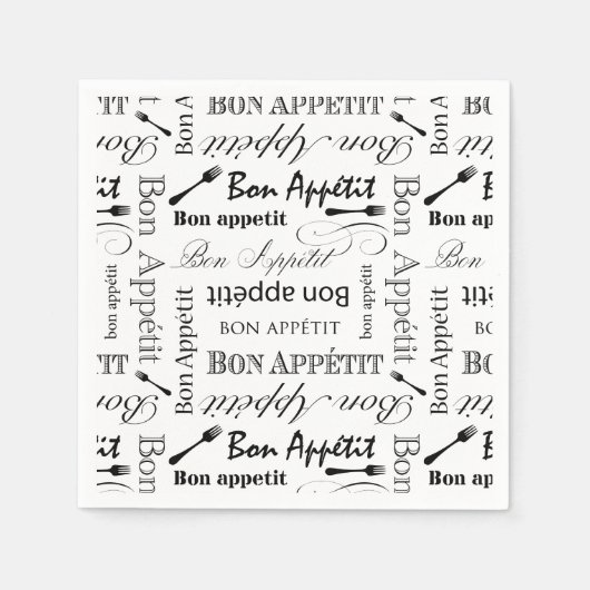 Elegante zwart-wit Bon Appetit Franse chef-kok Servetten (Voorkant)