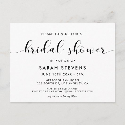 Elegante zwart-wit bruids douche uitnodiging (Voorkant)