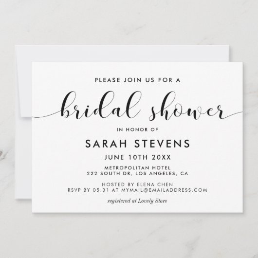 Elegante zwart-wit bruids douche uitnodiging (Voorkant)