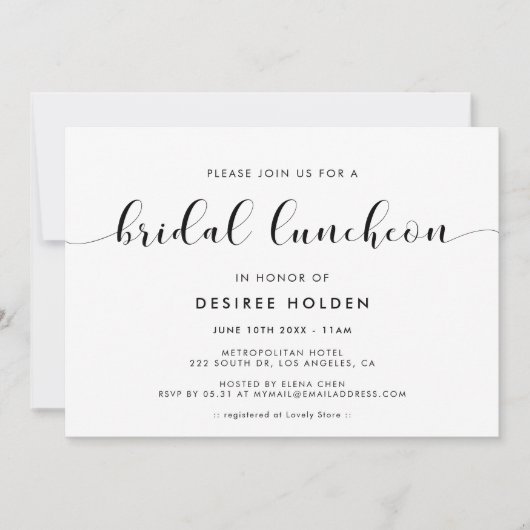 Elegante zwart-wit bruids lunch kaart (Voorkant)